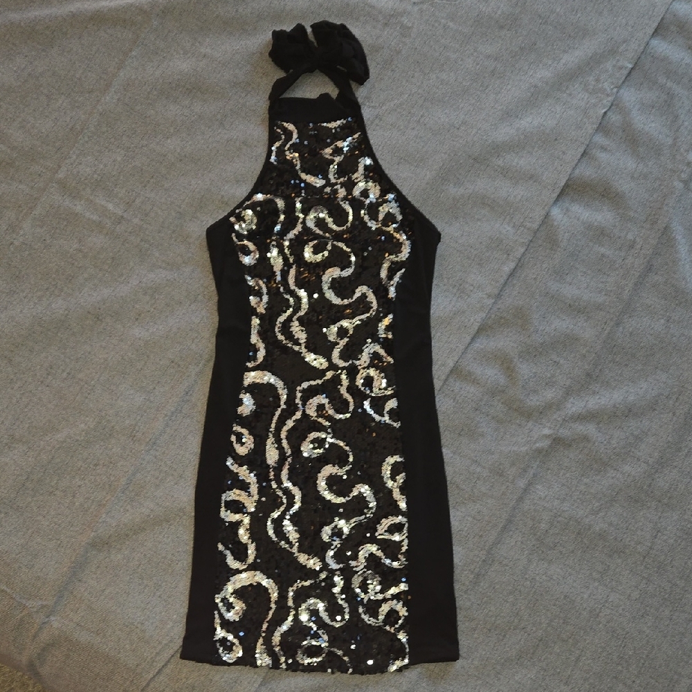 Glamorous Black and Silver Sequin Mini Dress